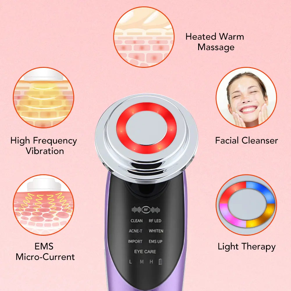 Professional 7-in-1 RF LED Facial Massager | EMS Lifting & Anti-Aging Therapy