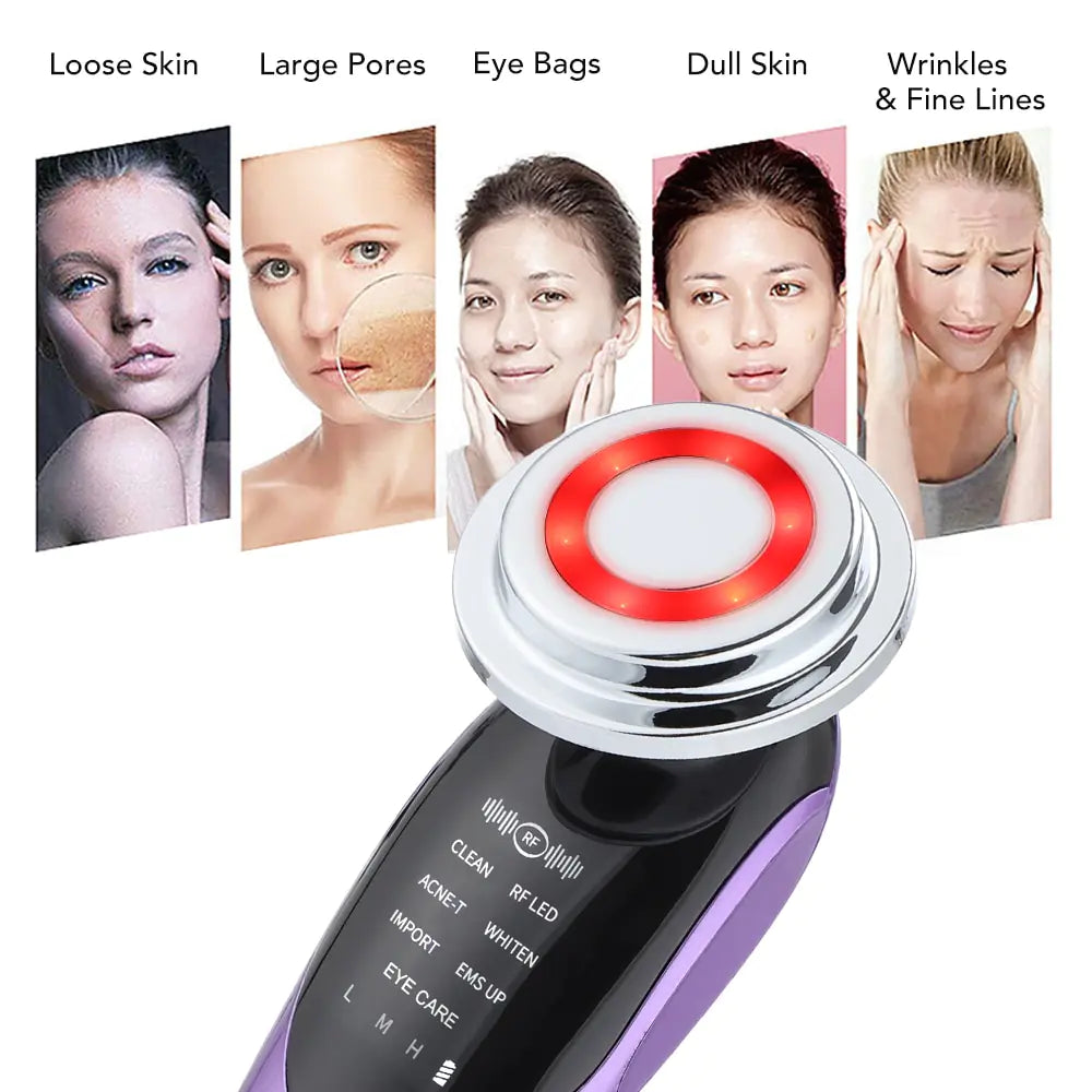 Professional 7-in-1 RF LED Facial Massager | EMS Lifting & Anti-Aging Therapy